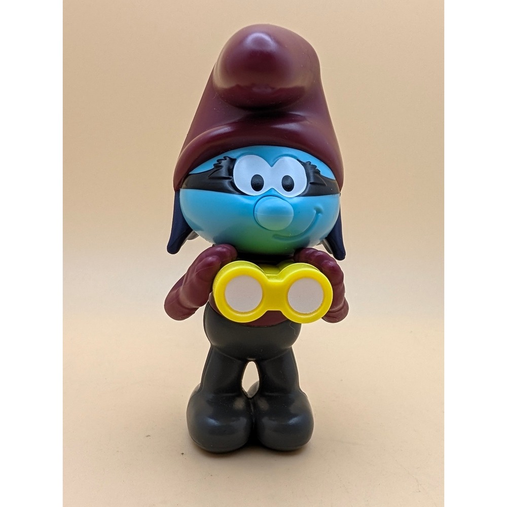 Smurfs Spy Smurf Figure 2024 Burger King BKC LLC Toy Binoculars Maroon Hat Mask